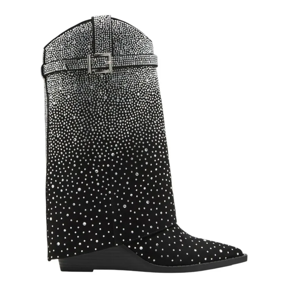 Madden Girl Women's Joe Rhinestone Cuffed Western Boots Black Size 7